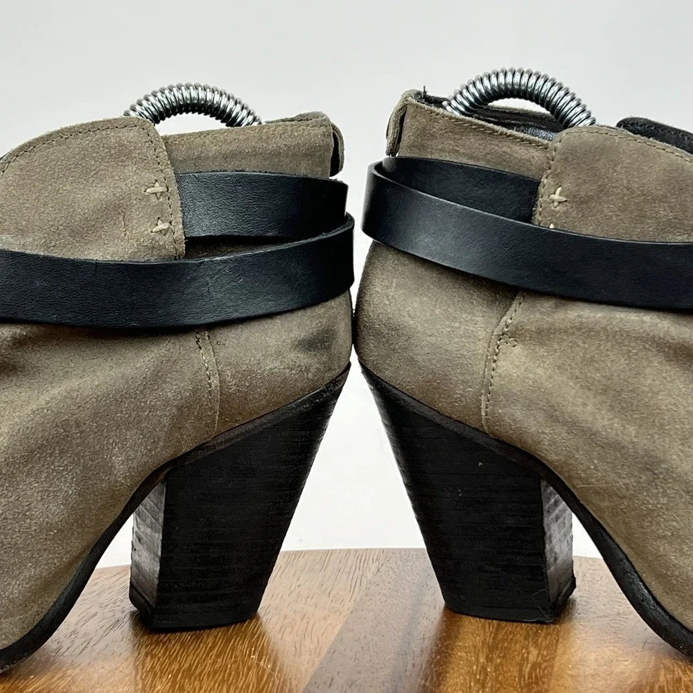 Womens Rag & Bone Harrow Taupe Brown Suede Heeled Ankle Boots Booties Size EU 35
